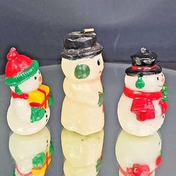 Vintage Christmas Decoration Wax Snowman Candles Set Of 3pcs Taiwan Unlit - Picture 4 of 7